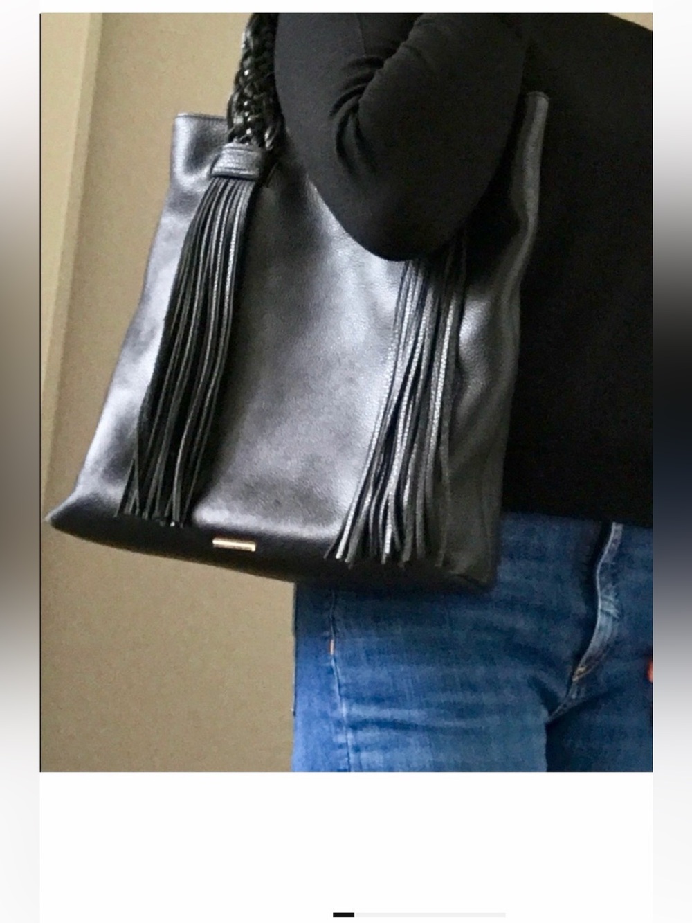 Rebecca Minkoff Black braided Leather Fringe Shoulder bag